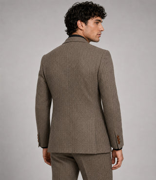 Men's Herringbone Wool Brown 2 Piece Back - Suit Heritage