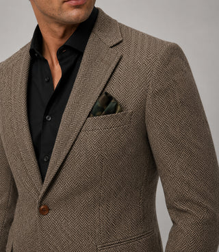 Men's Herringbone Wool Brown 2 Piece Closeup - Suit Heritage