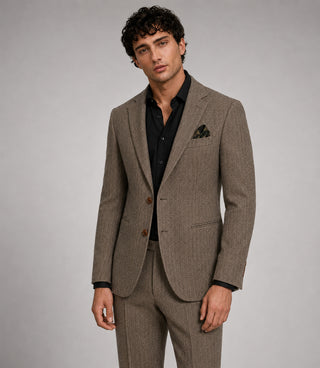 Men's Herringbone Wool Brown 2 Piece Front - Suit Heritage