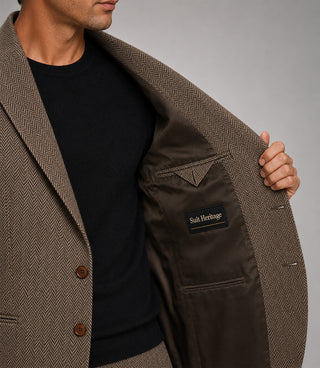 Men's Herringbone Wool Brown 2 Piece Inner  -Suit Heritage