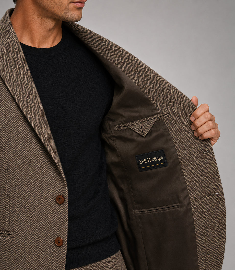 Men's Herringbone Wool Brown 2 Piece Inner  -Suit Heritage