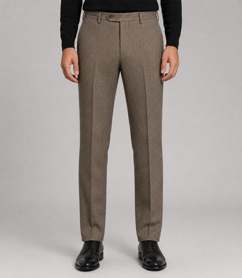 Men's Herringbone Wool Brown 2 Piece Pant - Suit Heritage