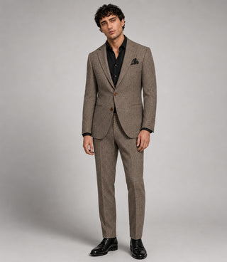 Men's Herringbone Wool Brown 2 Piece Suit - Suit Heritage