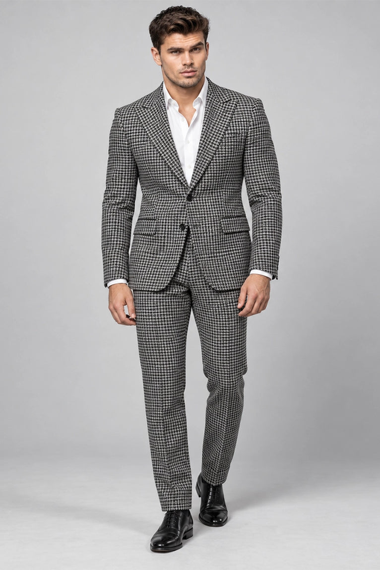 Men's Houndstooth Wool Blend 2 Piece Suit - Suit Heritage