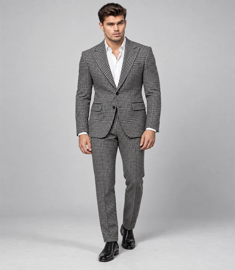 Men's Houndstooth Wool Blend 2 Piece Suit - Suit Heritage