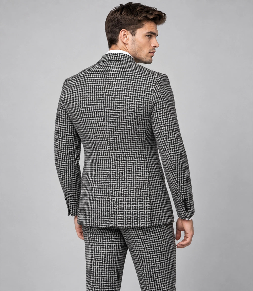 Men's Houndstooth Wool Blend 2 Piece Suit Back - Suit Heritage