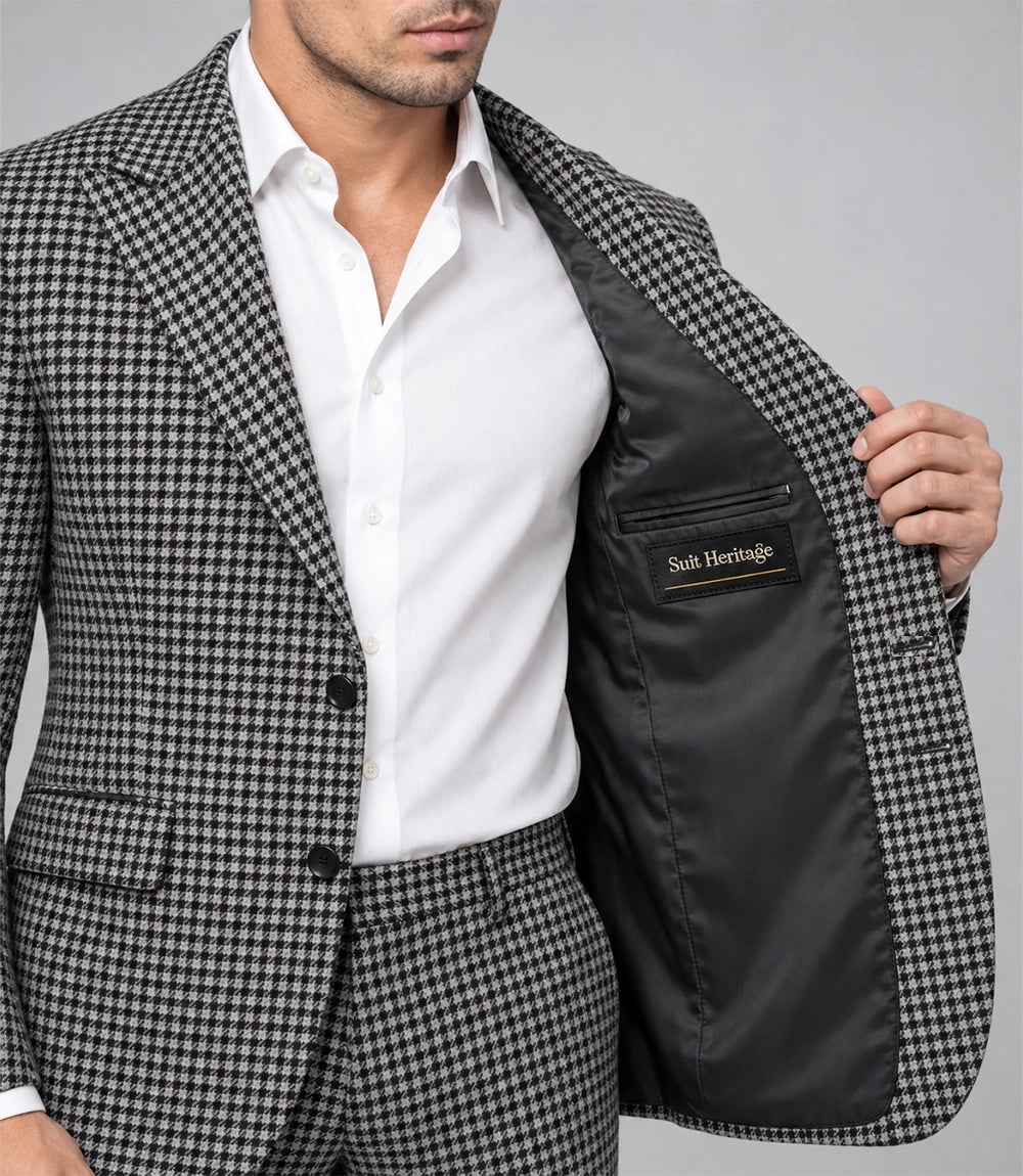 Men's Houndstooth Wool Blend 2 Piece Suit Inner - Suit Heritage