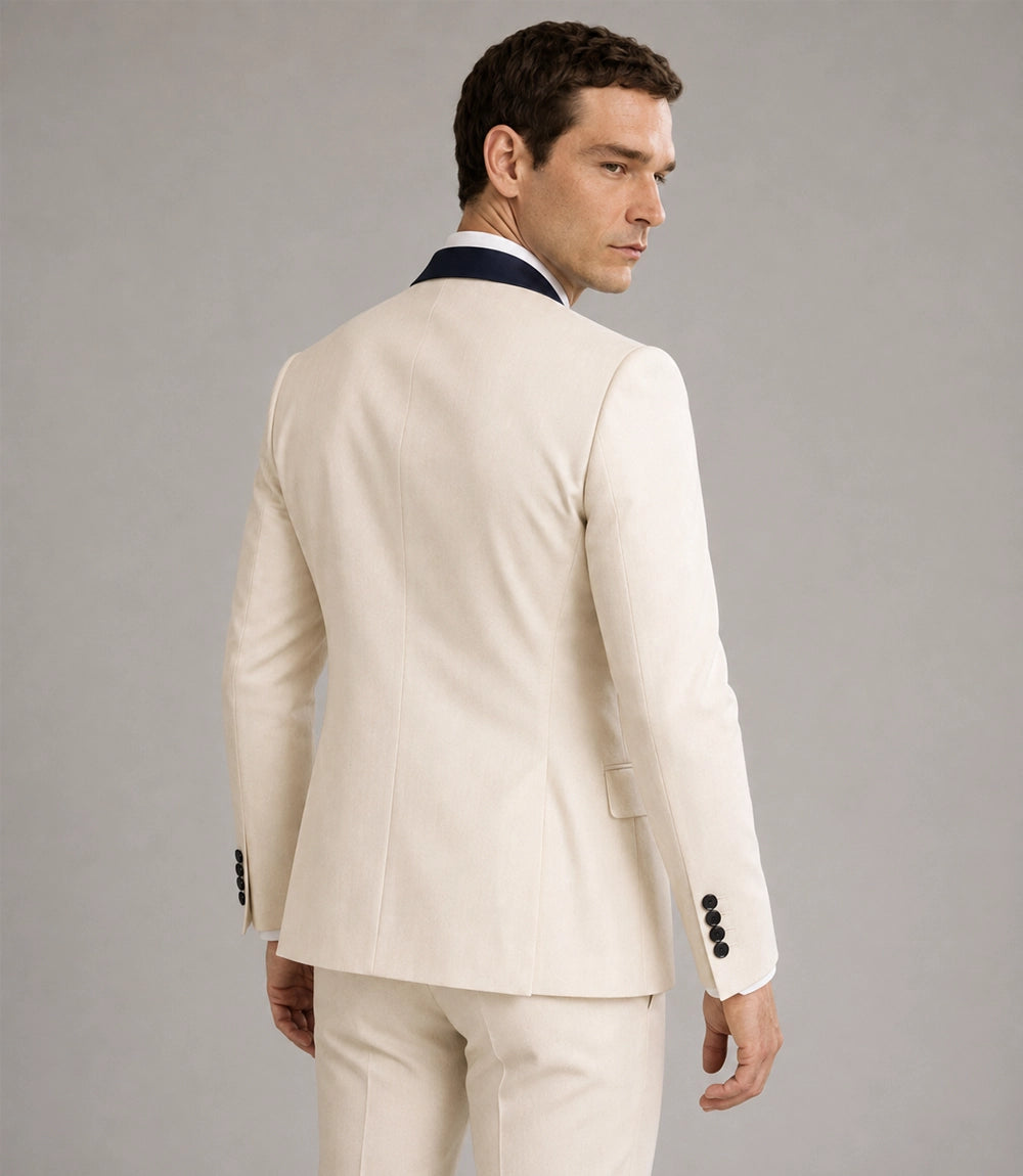Men's Ivory And Navy Groom Wedding Suit Back  - Suit Heritage