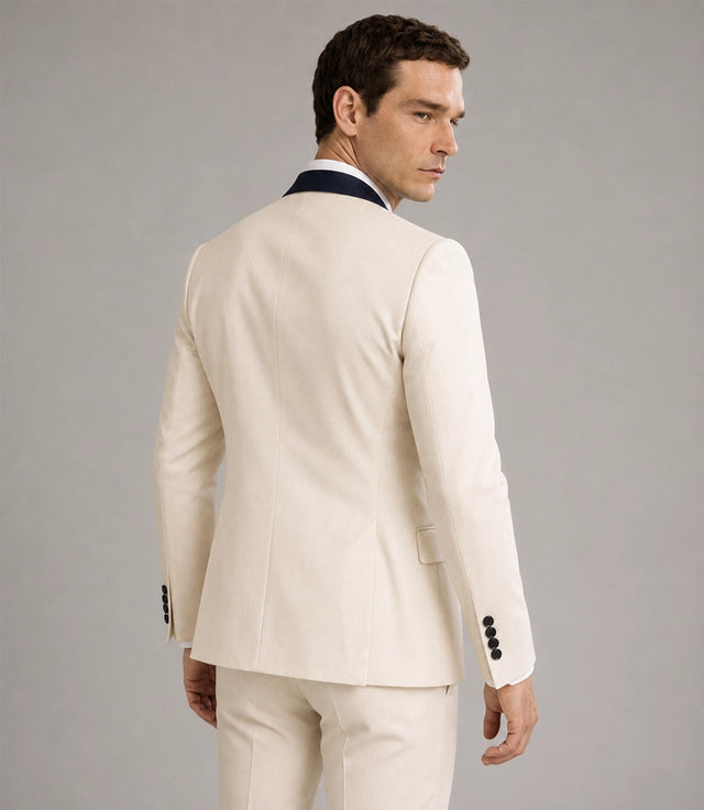 Men's Ivory And Navy Groom Wedding Suit Back  - Suit Heritage