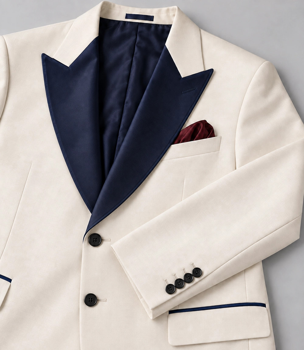 Men's Ivory And Navy Groom Wedding Suit Blazer - Suit Heritage