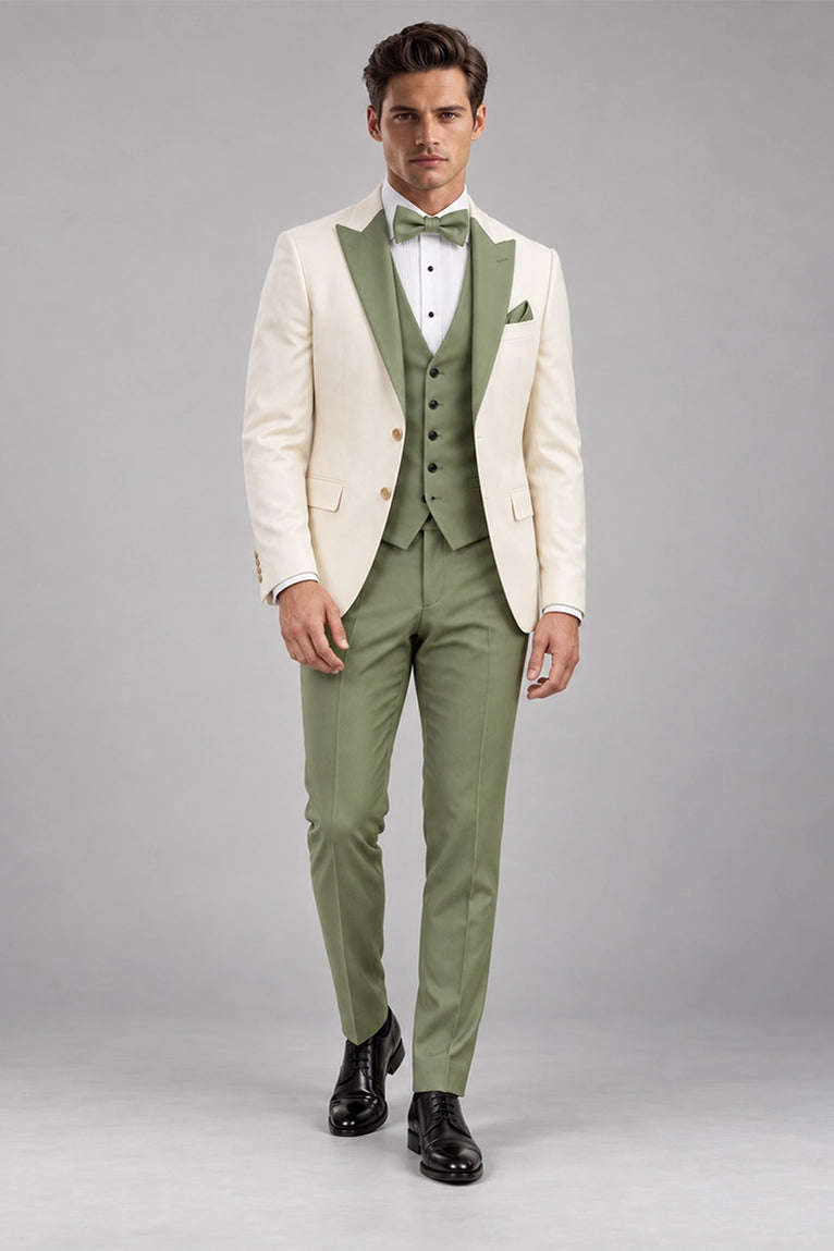 Men's Ivory And Sage Green Wedding Tuxedo - Suit Heritage