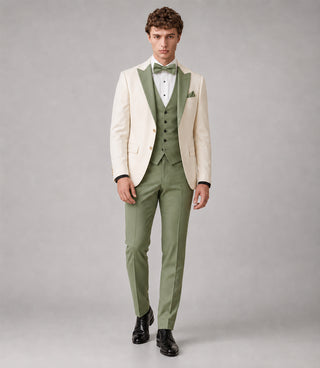 Men's Ivory And Sage Green Wedding Tuxedo - Suiting Fabric