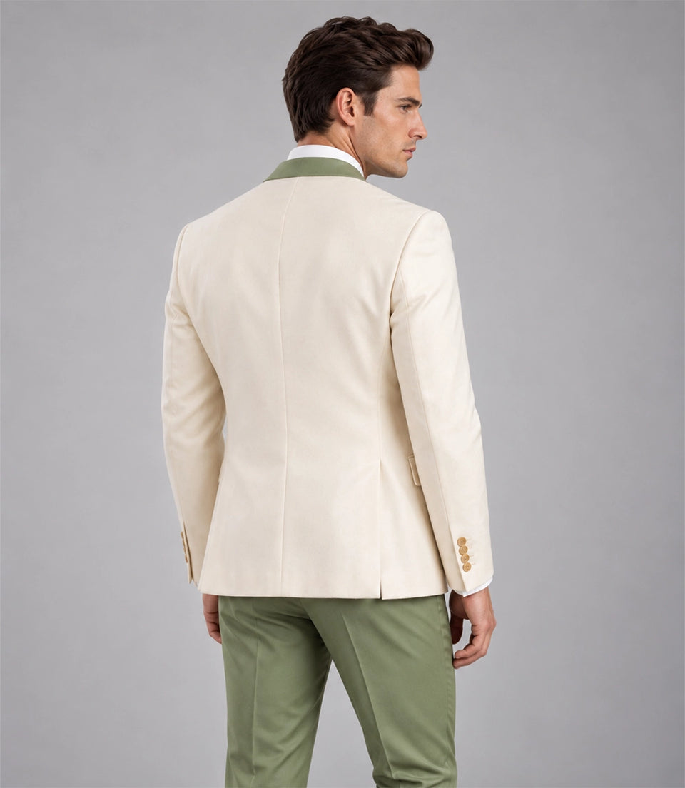 Men's Ivory And Sage Green Wedding Tuxedo Back - Suit Heritage