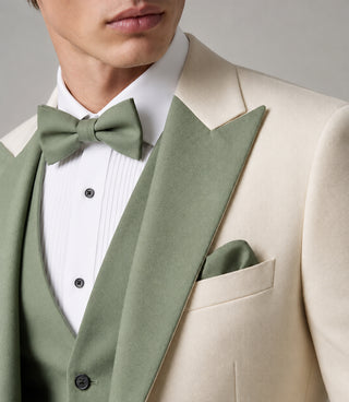 Men's Ivory And Sage Green Wedding Tuxedo Closeup - Suit Heritage