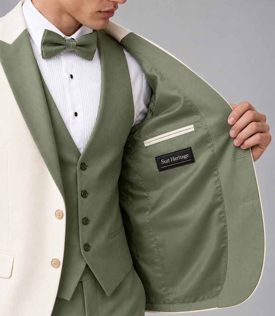 Men's Ivory And Sage Green Wedding Tuxedo Inner - Suit Heritage