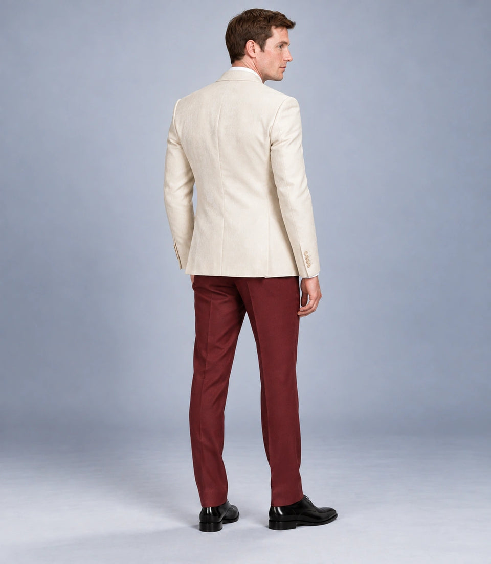 Men's Ivory Heart Embroidered Party Suit Back  -  Suit Heritage