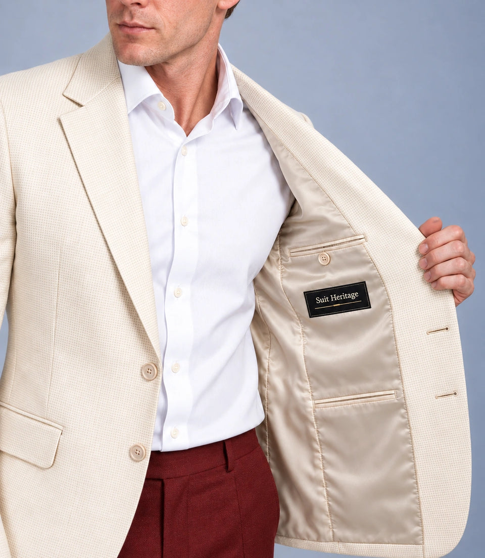 Men's Ivory Heart Embroidered Party Suit Inner  -  Suit Heritage