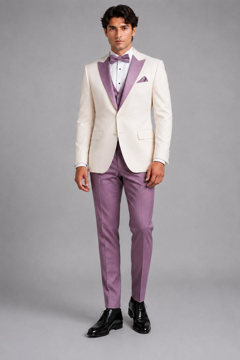 Men's Ivory Lilac Wedding 3 Piece Suit -  Suit Heritage