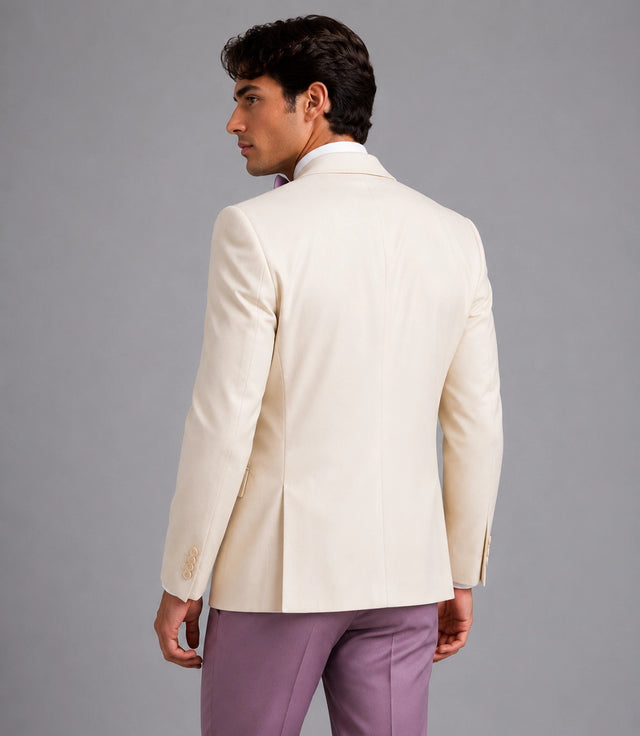 Men's Ivory Lilac Wedding 3 Piece Suit Back - Suit Heritage