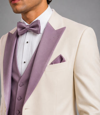 Men's Ivory Lilac Wedding 3 Piece Suit Closeup - Suit Heritage