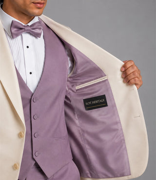 Men's Ivory Lilac Wedding 3 Piece Suit Inner - Suit Heritage