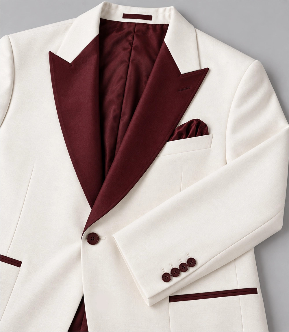 Men's Ivory and Burgundy 3 Piece Wedding Tuxedo Blazer - Suit Heritage