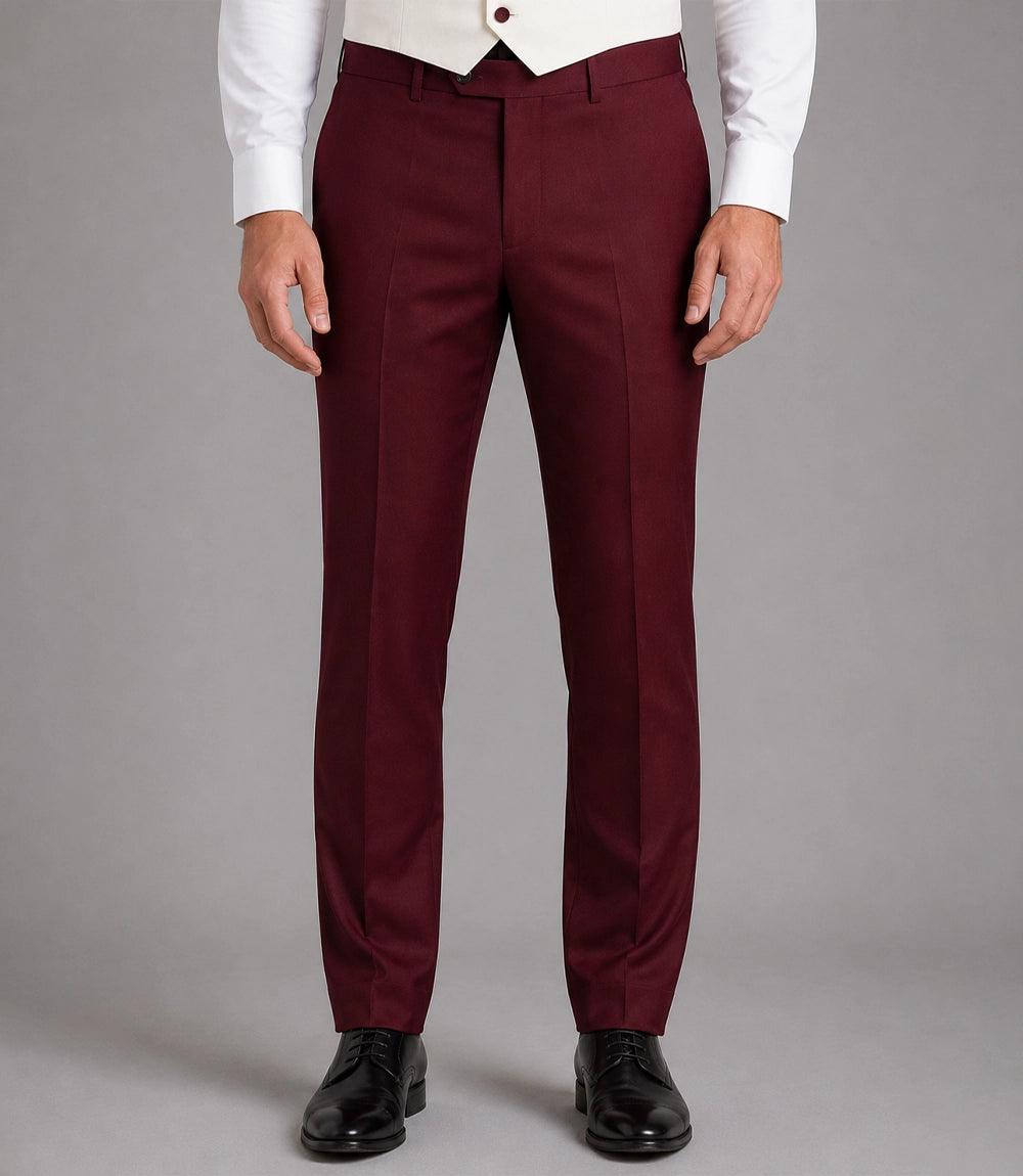 Men's Ivory and Burgundy 3 Piece Wedding Tuxedo Pant - Suit Heritage