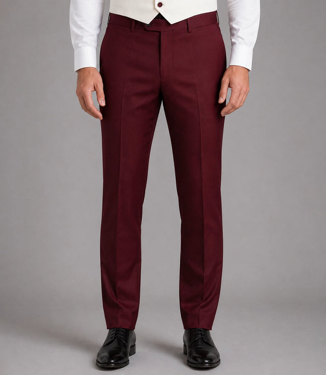 Men's Ivory and Burgundy 3 Piece Wedding Tuxedo Pant - Suit Heritage