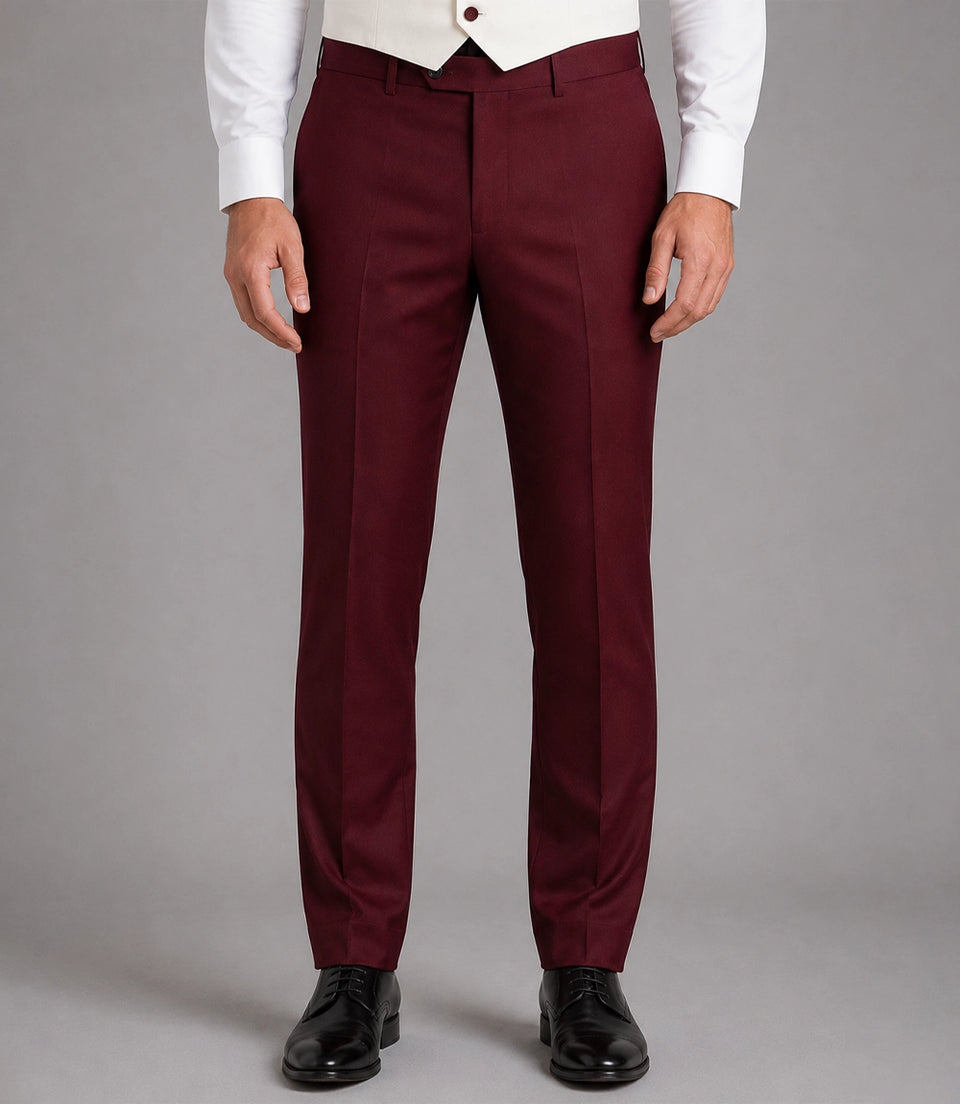 Men's Ivory and Burgundy 3 Piece Wedding Tuxedo Pant - Suit Heritage