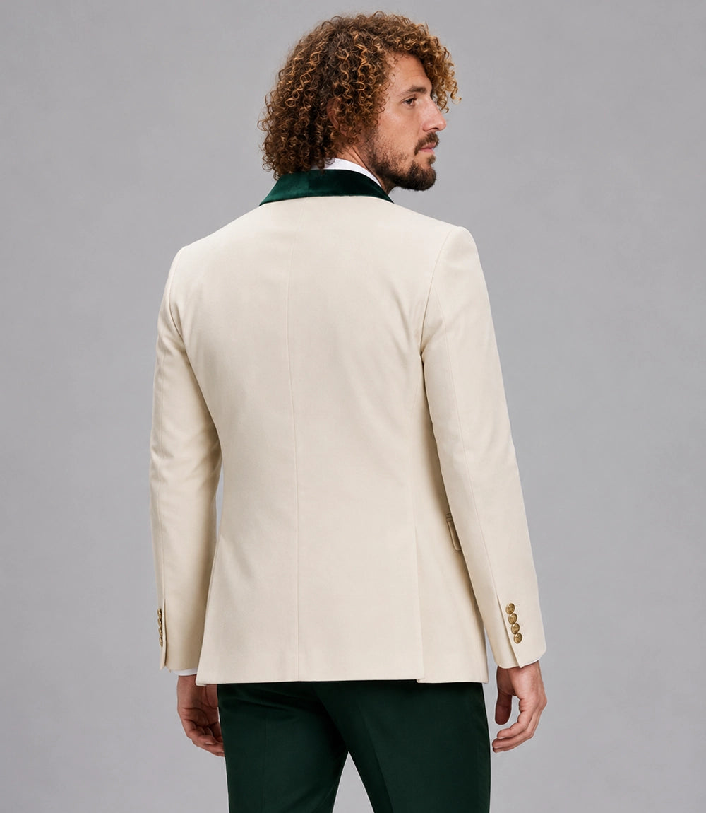 Men's Ivory and Green Velvet 3 Piece Wedding Suit Back  - Suit Heritage