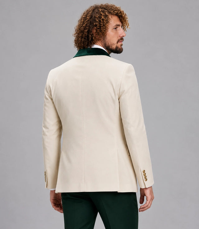 Men's Ivory and Green Velvet 3 Piece Wedding Suit Back  - Suit Heritage