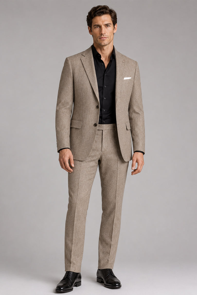 Men's Khaki Donegal Wool 2 Piece Suit  - Suit Heritage