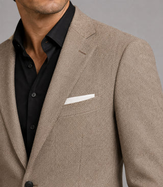 Men's Khaki Donegal Wool 2 Piece Suit Closeup - Suit Heritage