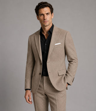 Men's Khaki Donegal Wool 2 Piece Suit Front - Suit Heritage