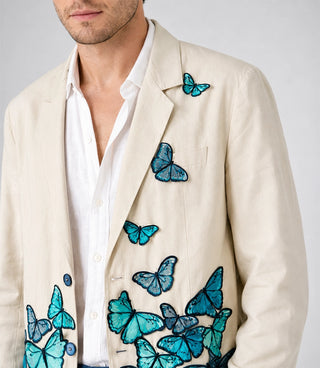 Men's LE MORPHO Hand Embroidered Suit Closeup - Suit Heritage