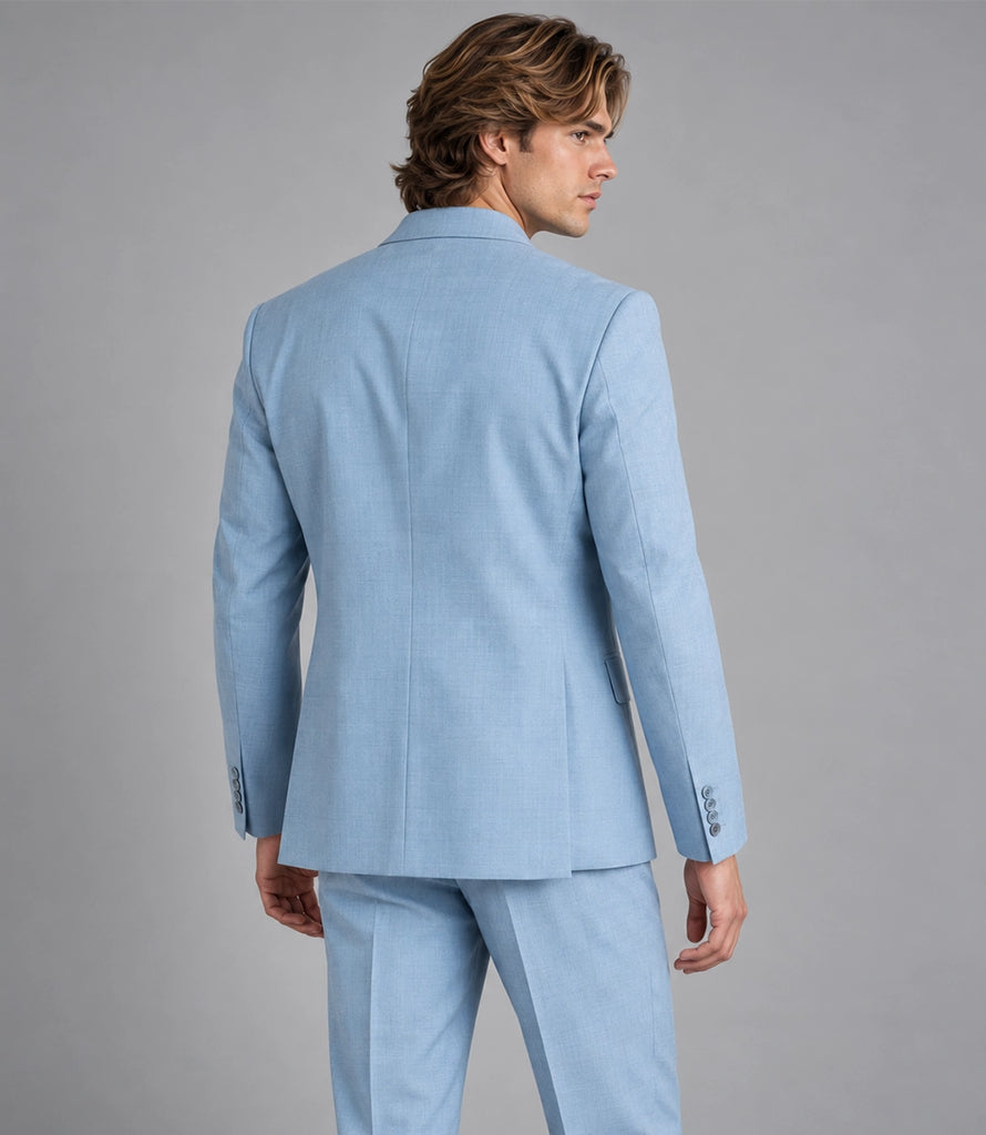 Men's Light Blue Cotton Double Breasted Suit Back  -  Suit Heritage