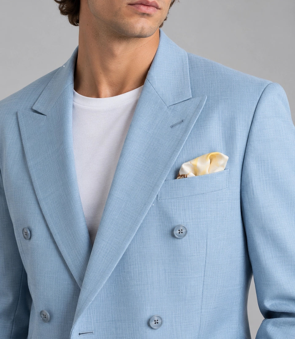 Men's Light Blue Cotton Double Breasted Suit Closeup  -  Suit Heritage
