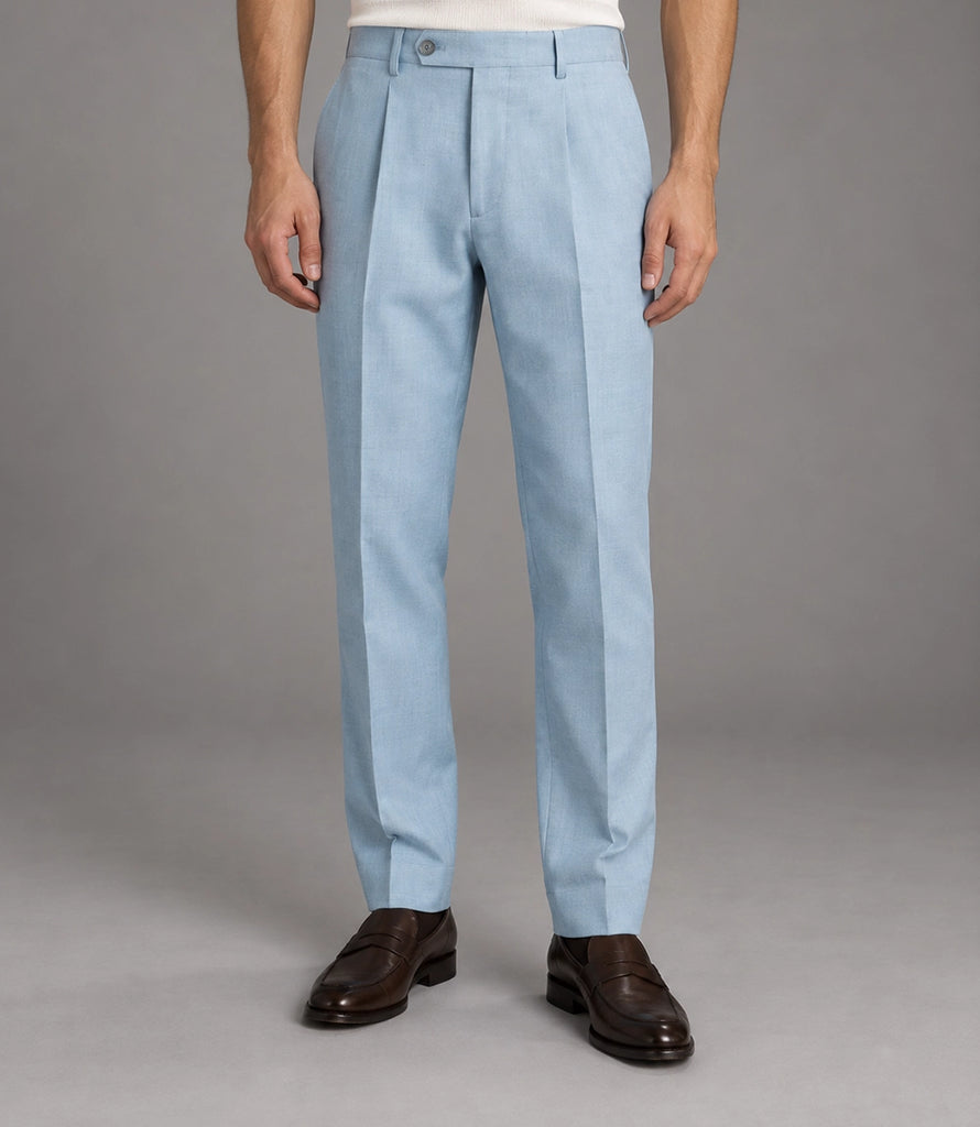 Men's Light Blue Cotton Double Breasted Suit Pant  -  Suit Heritage