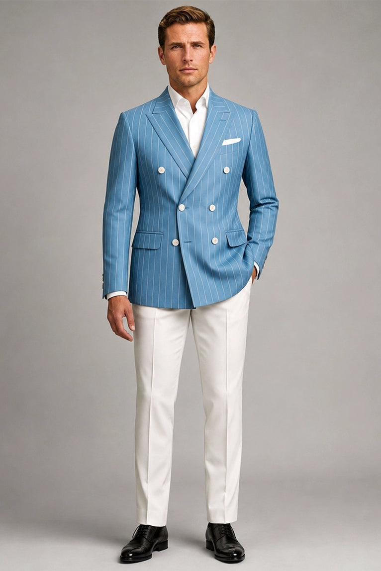 Men's Light Blue Pinstripe Double Breasted Suit - Suit Heritage