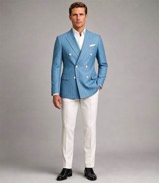Men's Light Blue Pinstripe Double Breasted Suit - Suit Heritage