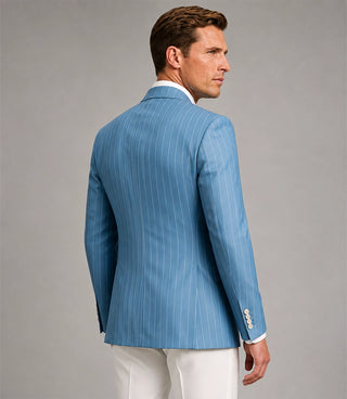 Men's Light Blue Pinstripe Double Breasted Suit Back - Suit Heritage