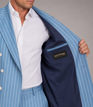 Men's Light Blue Pinstripe Double Breasted Suit Inner - Suit Heritage