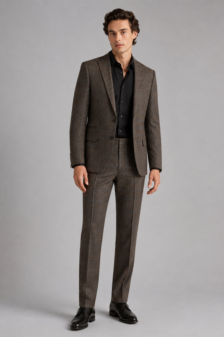 Men's Linen Plaid Brown 2 Piece Suit - Suit Heritage