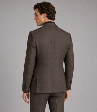 Men's Linen Plaid Brown 2 Piece Suit Back - Suit Heritage
