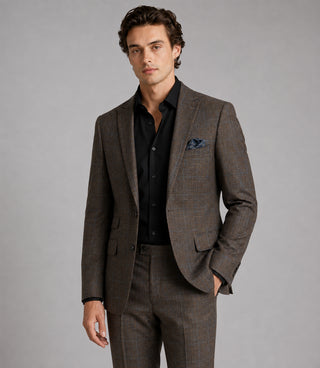 Men's Linen Plaid Brown 2 Piece Suit Front - Suit Heritage