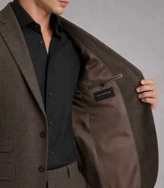 Men's Linen Plaid Brown 2 Piece Suit Inner - Suit Heritage
