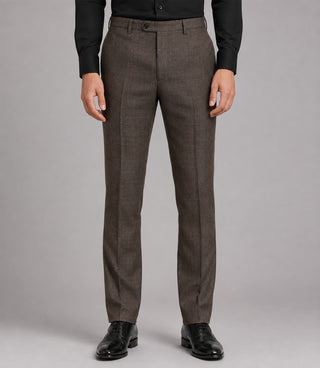 Men's Linen Plaid Brown 2 Piece Suit Pant - Suit Heritage