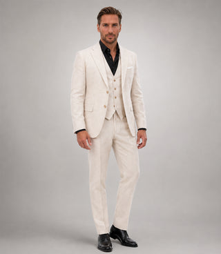 Men's Linen Solid Cream 3 Piece Suit - Suit Heritage