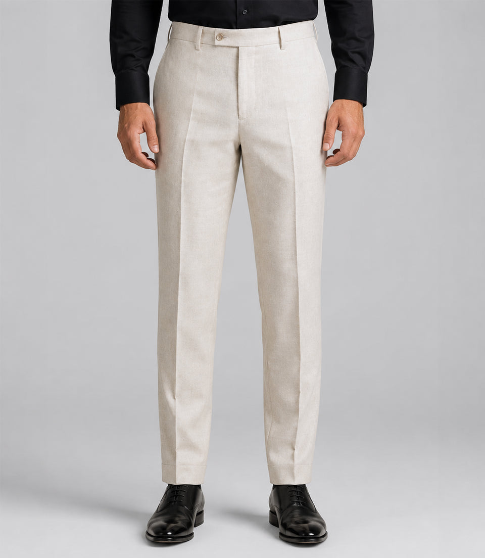 Men's Linen Solid Cream 3 Piece Suit Pant - Suit Heritage