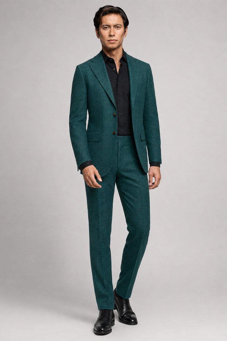 Men's Linen Textured Green 2 Piece Suit - Suit Heritage